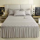 Thickened Bed Skirt  Solid Color Bed Quilted Mattress Protector With Pillowcase