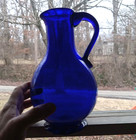 Cobalt Blue Clevenger Bros Nj Free Blown Water Pitcher Applied Handle   Base