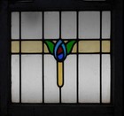 Colorful Geometric Old English Leaded Stained Glass Window 21 1 2  X 20 1 2 