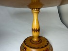 Vintage 1956 Hand Painted  Wooden Pedestal Cake Stand Hand Turned Pyrography