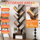 7 Tier Tree Bookshelf  Rustic Brown Floor Standing Bookcase With Storage Cabinet