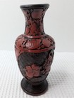 Hand Carved Chinese Cinnabar Lacquer Vase Vintage Repro Reds 7  Tall Home Decor