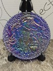 Fenton Garden Of Eden Carnival Glass Plate And Hand Bell In Blue  Matching Set 
