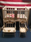 Early 1900 s Painted Antique Large Baby Doll 79   Wooden Crib Bed Chair 26  25  15