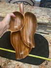 Woodcraft Hawaii Hawaiian Monkey Pod Leaf Shaped 3 Divided Serving Bowl Wood 15 