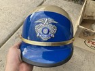 Vintage Bell Toptex Police Motorcycle Helmet With Box Blue Beige Chips Policeman