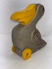 Vintage Pelican Handmade Wooden Pull Along Toy Wheels Mouth Opens free Shipping