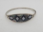 Vintage 925 Alpaca Mexico Silver Taxco Abalone Hinged Bangle Bracelet 7 5in 