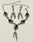 Native American Vintage Sterling   Black Onyx Feather Necklace   Earrings Set