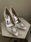 Badgley Mischka Ivory Satin Stilettos Bridal Shoes With Crystal Buckle Size 7