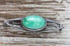 Art Nouveau Peking Green Glass Sterling Silver 925 Brooch Pin Pretty Signed