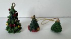 Trio Of Vintage Tiny Miniature Compressed Ceramic Christmas Tree Ornaments