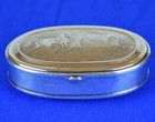C  Parker Silver Plated Snuff Box C1860 s - Horse   Rider Theme - Meriden Ct 