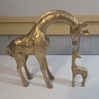 Solid Brass Mother   Baby Giraffe Statue Figurine Detailed Heavy Vintage Patina