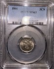 1866 Three Cent Nickel - 3cn Pcgs Ms63  - Excellent Shinny Ms63 Plus