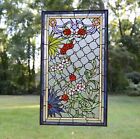 20  X 34  Lg Decorative Handcrafted Jeweled Stained Glass Window Panel Flower
