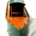 Vintage Wooden Pond Boat Model Decor 24  Cabin Cruiser Yacht Mcm Folk Art  Green