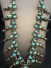 1920   s Pawn Antique Sterling Native Spider Web Turquoise Squash Blossom Necklace