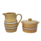 Over And Back Yellow Ware Creamer Pitcher And Sugar Bowl With Lid Retired 2005