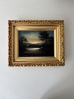 Vintage Pastel Moody Landscape Water Scene Gilt Wood Frame Small