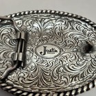 Justin Men s Oval Western Floral Engraved Silver Tone Belt Buckle Fits 1 5 