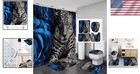 Elegant 4-piece Blue Rose   Leopard Bathroom Set - Luxury Shower Curtain   Rugs