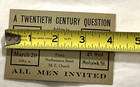 Vtg Rare Ymca Invitation Card A Twentieth Century Question All Men Invited N y 