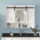 Wall Mounted Bathroom Cabinet Shelves Organizer Mirror Sliding Door W  Led Light