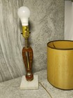 Danish Mid Century Modern Sculptural Teak Wood Brass  Marble Lamp Original Shade