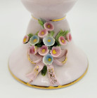Vintage Lefton Candlestick Candle Holder Pink Gold 3d Porcelain Flowers Ribbon