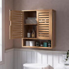 Bamboo Wall Cabinet Medicine Cabinet Storage Organizer Double Doors 3 Tier Shelf