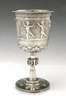 Large Ball Black Coin Silver Goblet Cherubs Greek Key 11 Oz