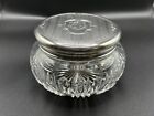 Antique Cut Crystal Dresser Jar With Sterling Silver Lid     Monogram  hmk     