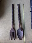 Vintage 42    Large Tiki Totem Carved Wooden Spoon And Fork Wall Decor