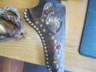 Vintage  Hubley 11  Cowboy Cap Gun   Leather Holster With Jewels And Whip  Works