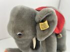 Steiff Elephant 1960s Mohair Plush Grey Button And Tag Red Saddle Bells Vintage