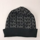 Michael Kors Mk Logo In Gray On Black Winter Hat Ribbed Cuff