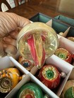 Vintage Gold Pink Finial Balloon Glass Atomic Fluted Christmas Ornament