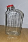 Vintage Refrigerator Glass Water Bottle Red Lid Quart Ribbed 1940   s 1950s