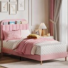     kids Twin Xl Size Upholstered Platform Bed Frame W storage Bookcase Headboard