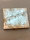 Mother Of Pearl Powder Compact Rhinestone Musical Notes Vintage Rare