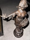 18    Antique French Art Deco Bronze Statue Woman Holding Bird   Basket 18   inches