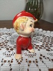 Vintage Red Pixie Elf Ceramic Figurine Hat Mid Century Kitschy Decor