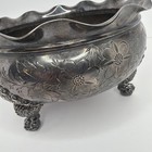 Antique Silver Plated Floral Scalloped Gilt Footed Centerpiece Bowl Dish