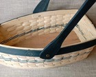16x8x5  Vtg New Unused Rare    Carrying Basket Boat Woven Wood Embossed Ooak   