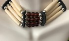 Native American Indian Style Buffalo Bone Choker Necklace Beaded Burgundy Stone