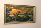 Spectacular  Huge Santini Orig  Oil Painting  Hidden Castle  Mid Century Vtg Art