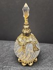 Vintage Ormolu Art Deco Crystal Perfume Bottle Gold Tone Gilded Vanity Bottle