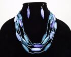 New Blue Glass   Acrylic Beaded Necklace   Earring Set  n2614