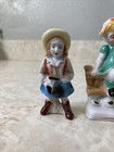3 Different Vintage Small Figurines Made In Japan Cowgirl- Girl On Fence